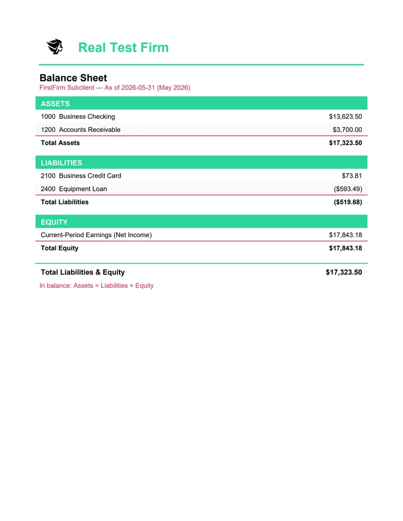 Balance Sheet sample deliverable preview